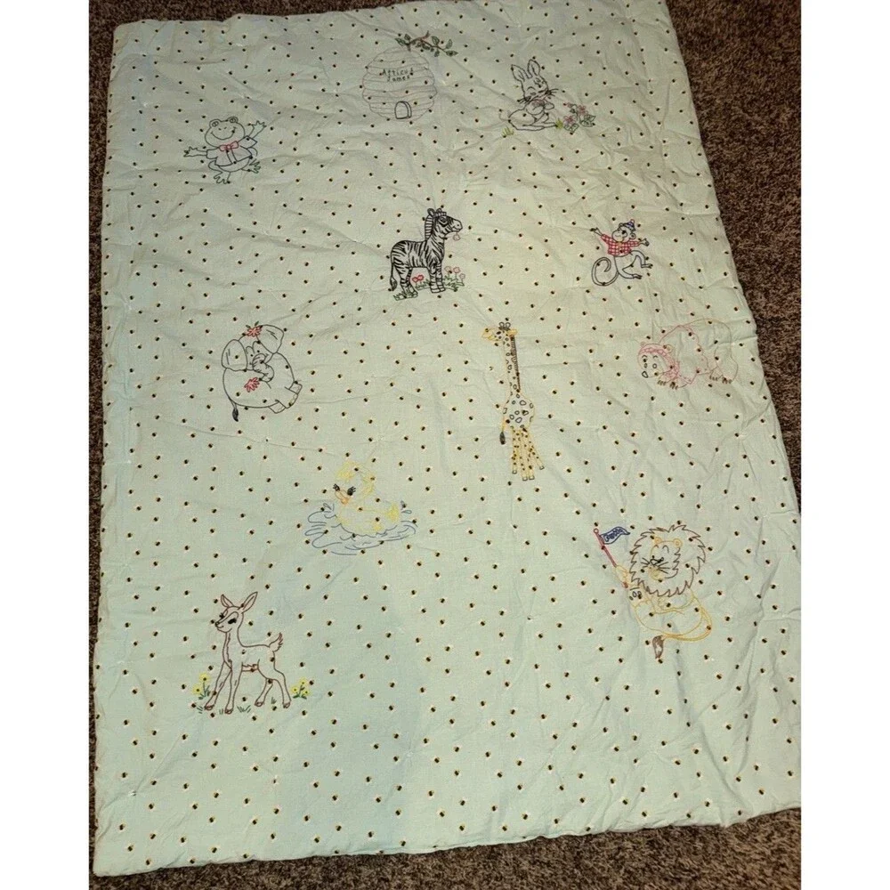 Forest Animals cotton Fabric Quilt W Embroidered Animals 51x 38” *Atticus Name